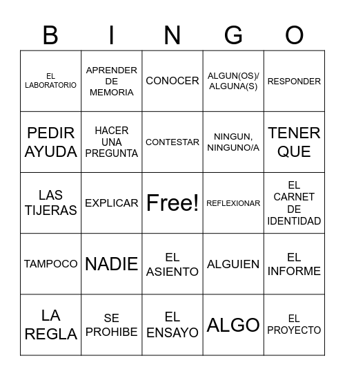 VOCAB Bingo Card