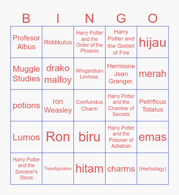 Harry Potter BINGO LITERACKIE Bingo Card
