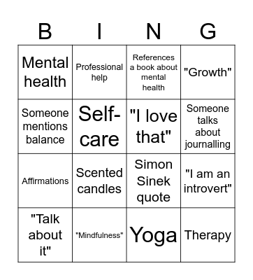 Mental health panel Bingo Card