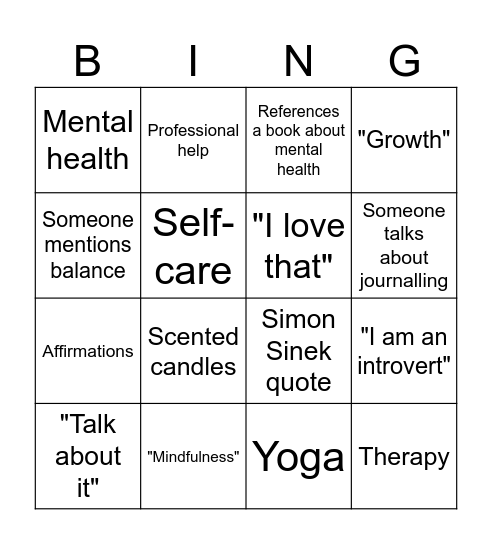 Mental health panel Bingo Card