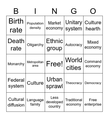 GHW Unit #2 Vocab Review Bingo Card