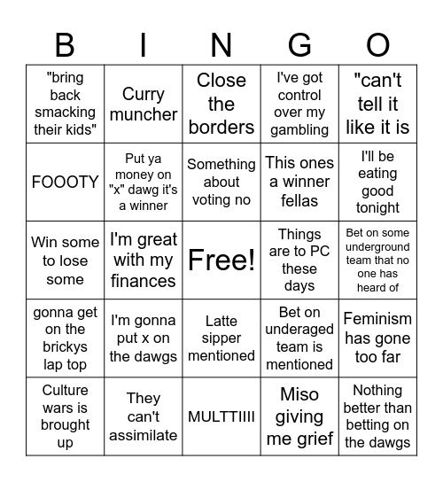 get on the dawgs bingo Card