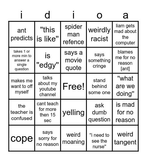 dumbass bingo Card