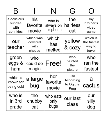 Appositive Bingo Card