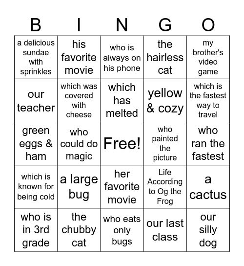 Appositive Bingo Card