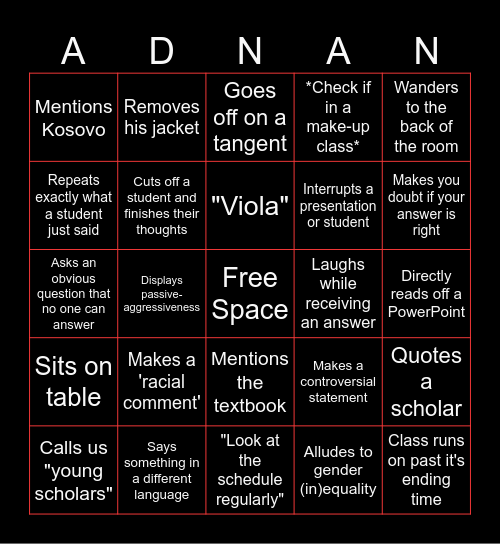 ADNAN BINGO Card