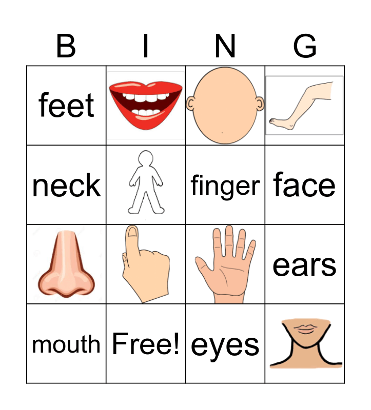 Les Parties du Corps Bingo Card
