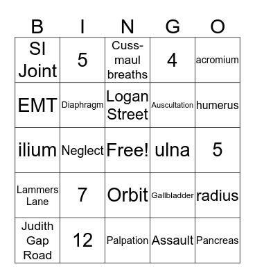 EMS Refresher Bingo Card