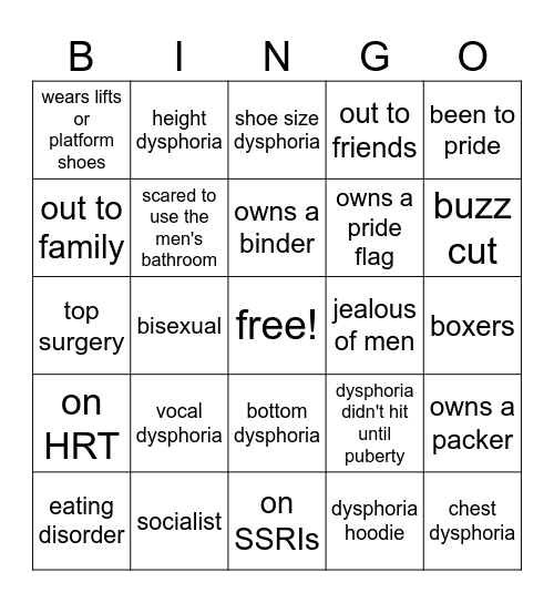 trans bingo Card