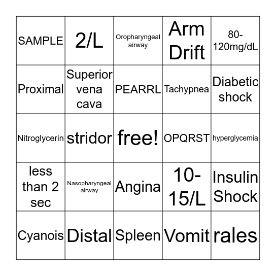 EMS Refresher Bingo Card