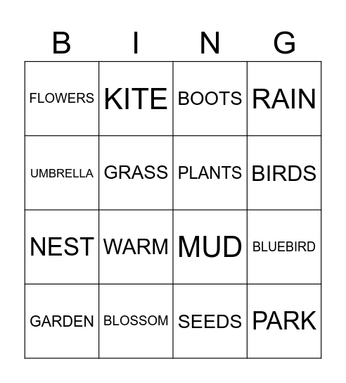 Spring Bingo Card