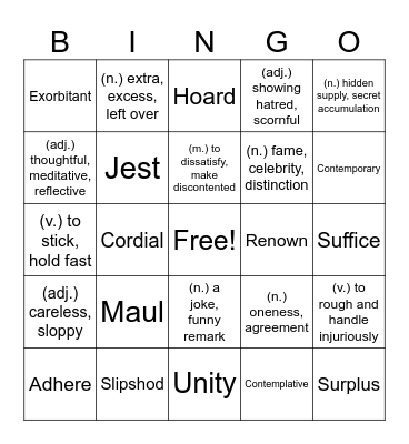 Vocab Ch 1 Bingo Card