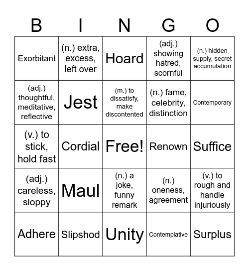 Vocab Ch 1 Bingo Card