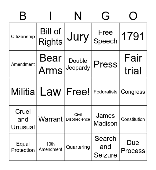 Bill of Rights Bingo Card