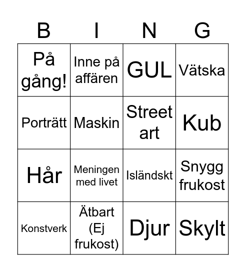 Reykjavik Foto bingo! Bingo Card