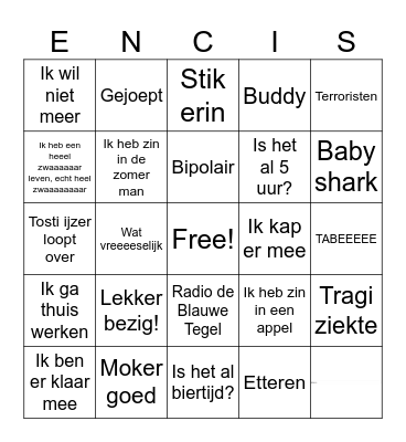 Encpiration Day Bingo Card