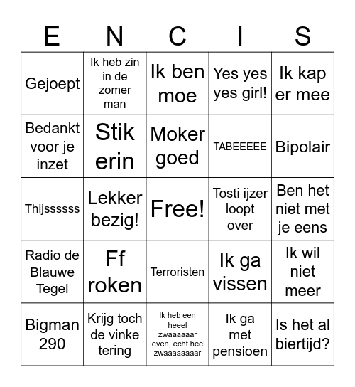 Encpiration Day Bingo Card