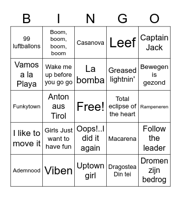 Foute muziek bingo Card