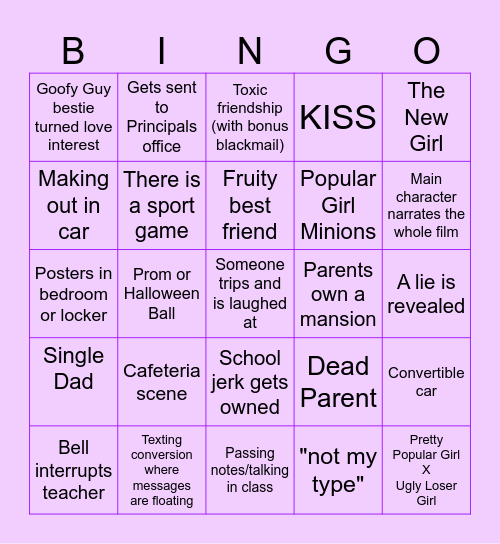 🐭Cheesy Highschool Flicks💅 Bingo Card