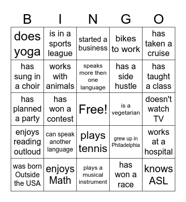 Find someone who... Bingo Card