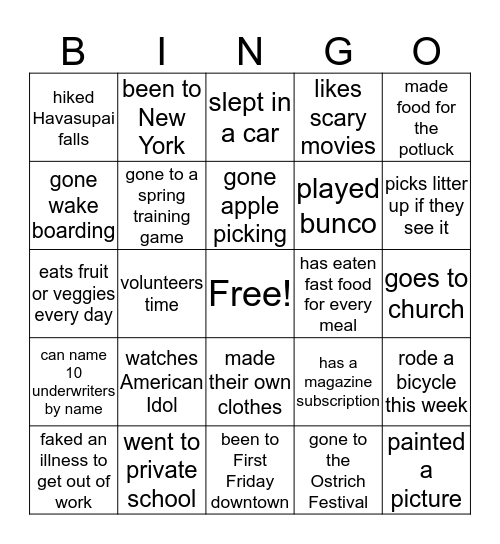 Untitled Bingo Card