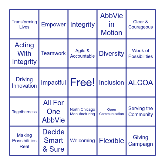 AbbVie Culture Bingo Card