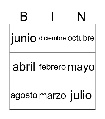 Bingo - meses del año Bingo Card