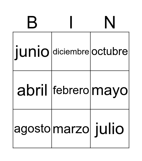 Bingo - meses del año Bingo Card