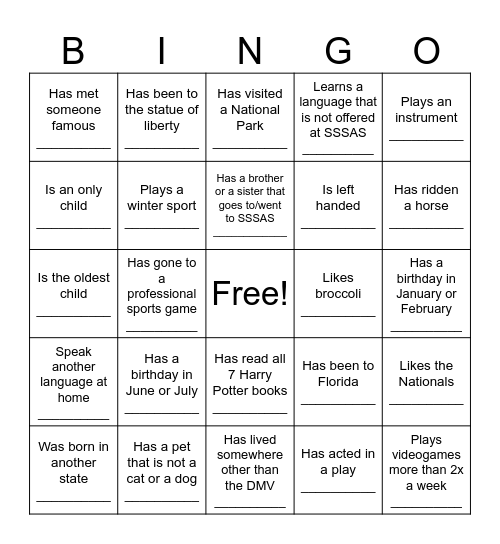 Ice Breaker Bingo Card