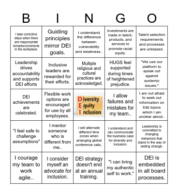 DEI Bingo Round 2 Bingo Card