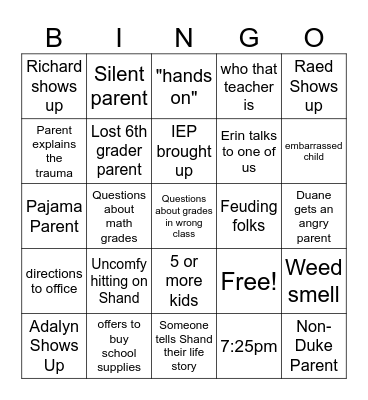 tonight Bingo Card