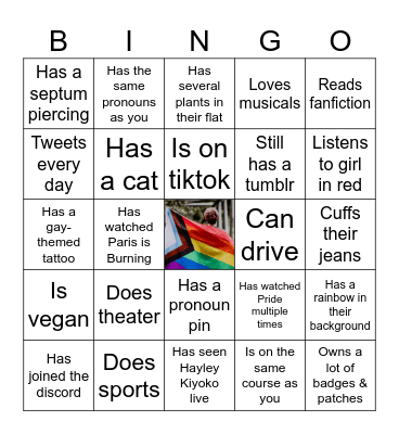 LGBTQ+ Society Bingo Card