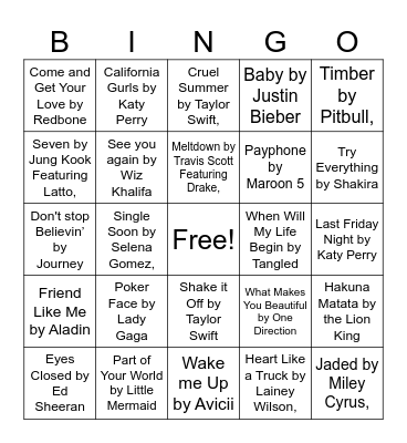 Musical Bingo Card