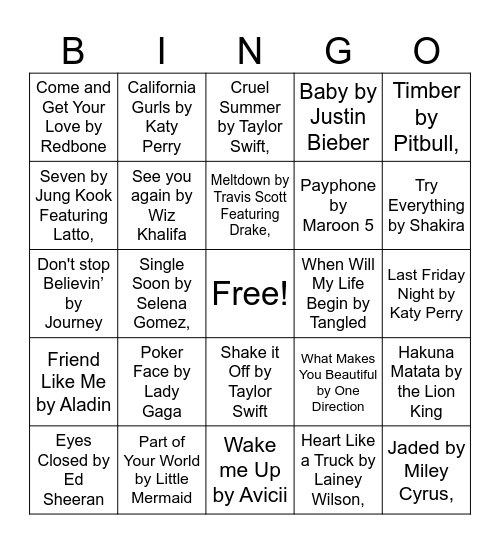Musical Bingo Card