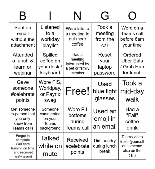 WP4P After Party BINGO Card