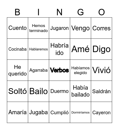 Verbos Bingo Card