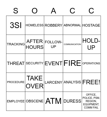 SOACC Bingo Card