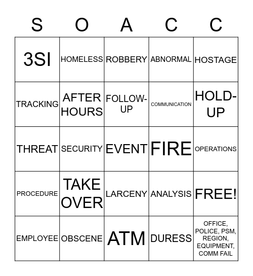 SOACC Bingo Card
