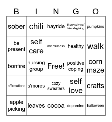 Healthy Mind and Body- Fall Edition Bingo Card