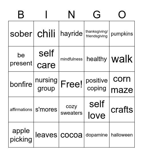 Healthy Mind and Body- Fall Edition Bingo Card