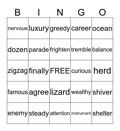 2-3 Grade Vocabulary WordsUntitled Bingo Card