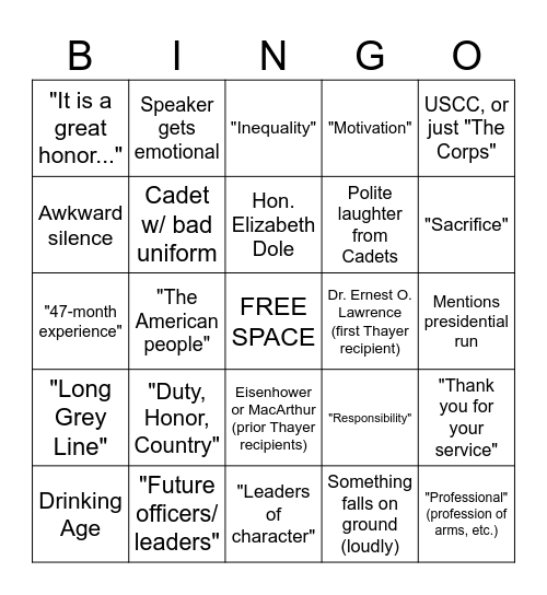 Thayer Dinner Bing -- 21 Sep 2023 Bingo Card