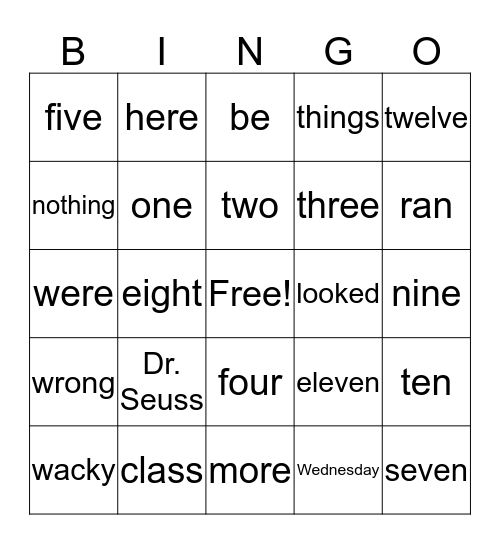 Dr. Seuss Week Bingo Card