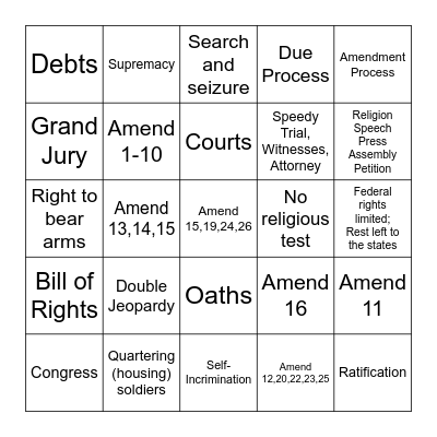 Constitution Bingo Card