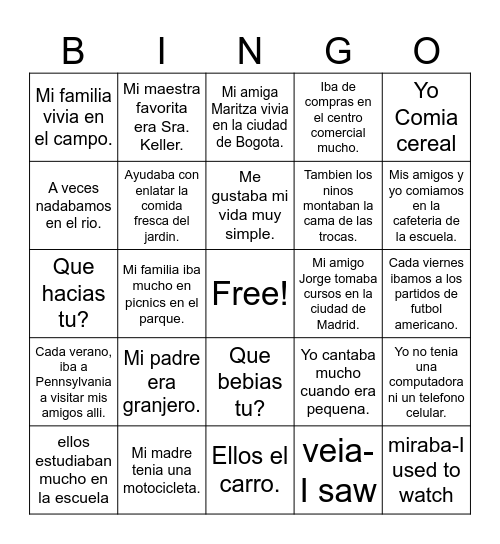 Imperfect Bingo Card