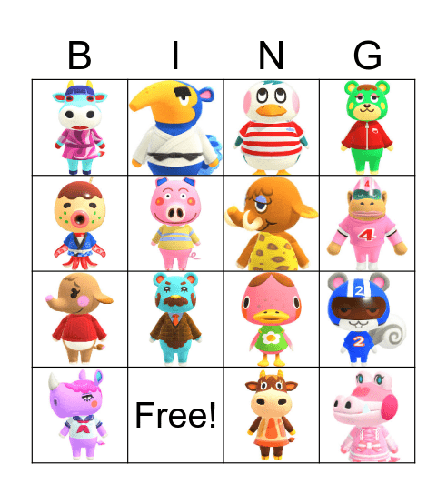 Animal Crossing Villager Hunting Bingo Card