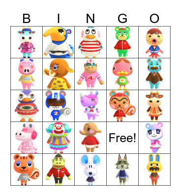 Animal Crossing Villager Hunting Bingo Card