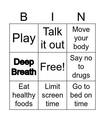 Healthy Choices Bingo Card
