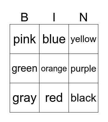 COLORS Bingo Card