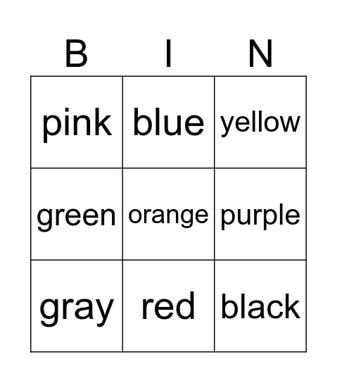 COLORS Bingo Card